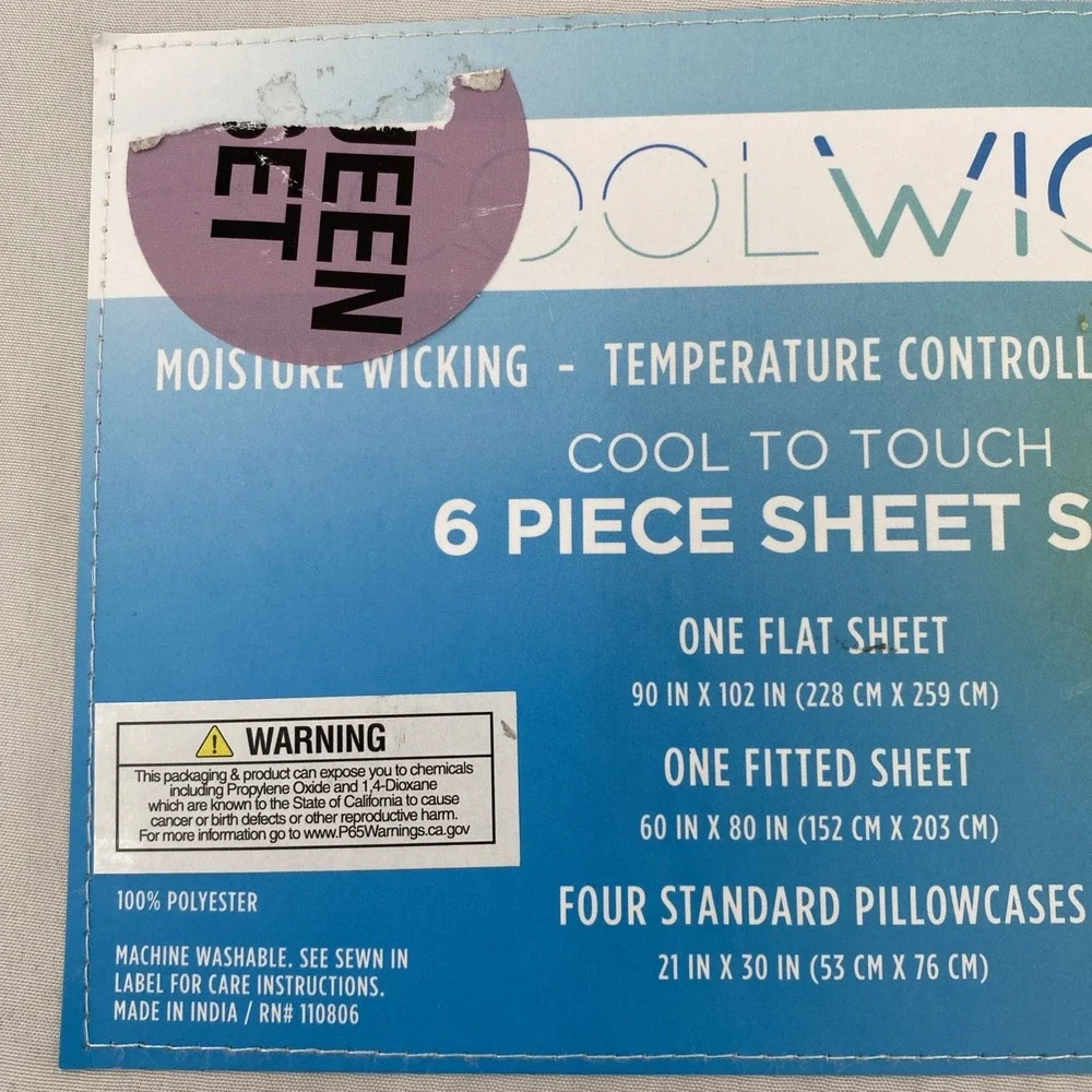 CoolWick Sheet Set QUEEN Gray Microfiber Super Soft Moisture Wicking Stay Cool